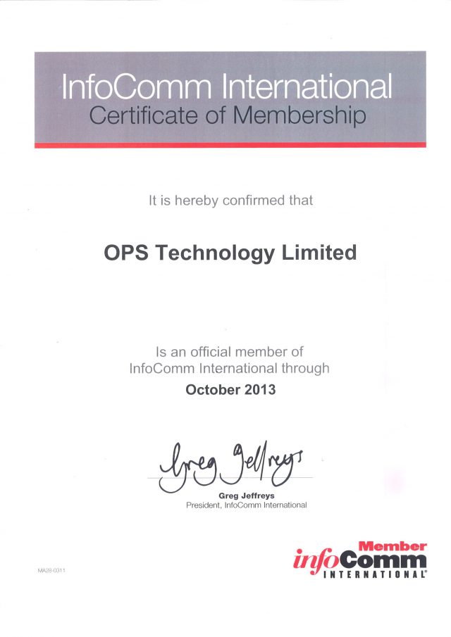 InfoComm International Certificate of Membership